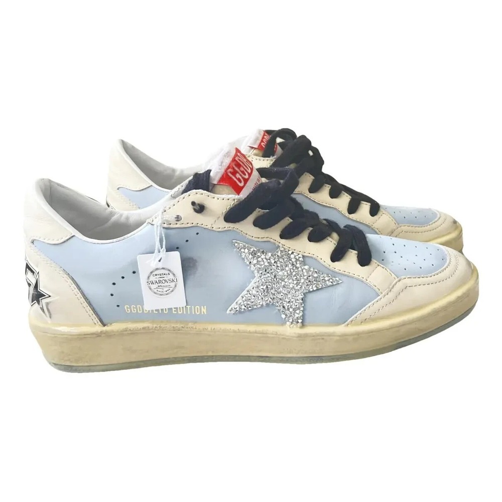 Golden Goose Ball Star Sneaker Light Blue, Silver Gold Swarovski Size 39